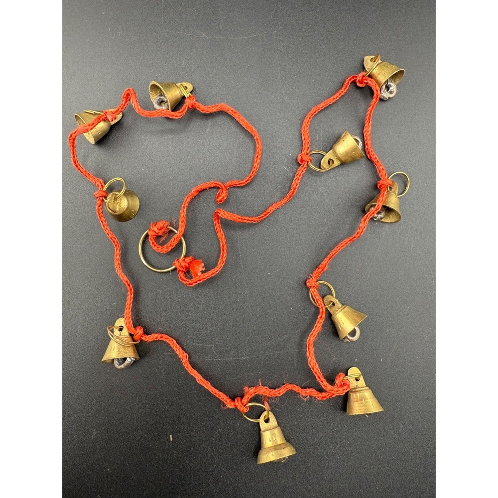 Vintage Brass Bells With String‎ Rope Cord 10 Christmas Holiday